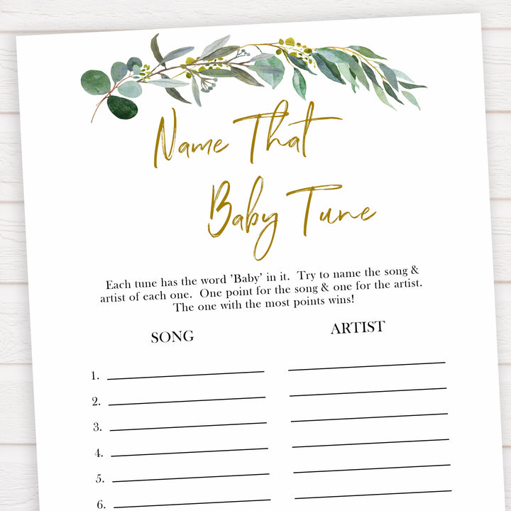 Eucalyptus baby shower games, name that baby tune baby game, fun baby shower games, printable baby games, baby shower ideas, baby games, baby shower baby shower bundle, baby shower games packs, botanical baby shower