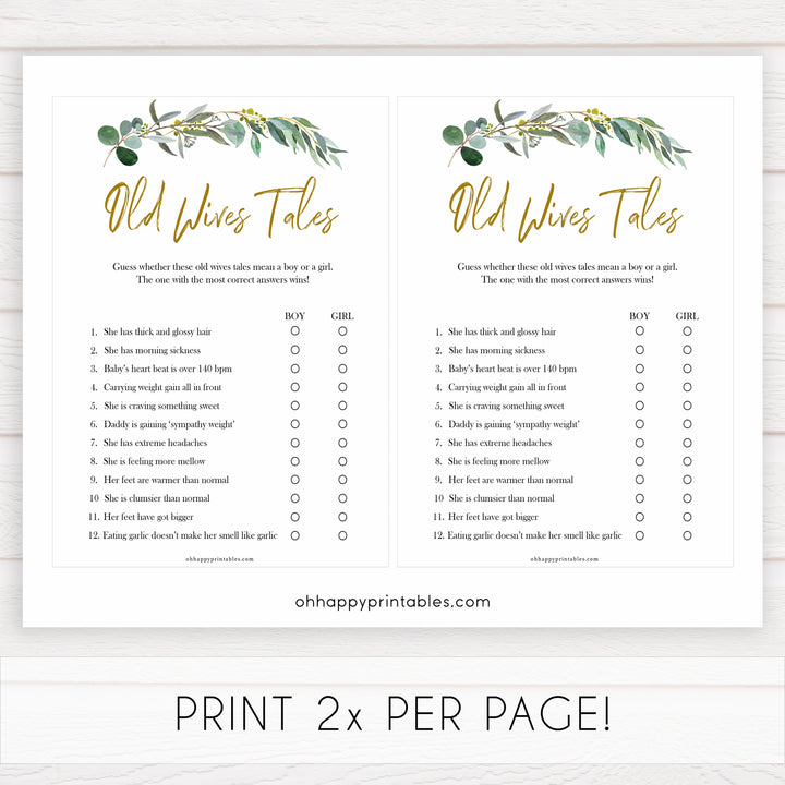 Eucalyptus baby shower games, old wives tales baby game, fun baby shower games, printable baby games, baby shower ideas, baby games, baby shower baby shower bundle, baby shower games packs, botanical baby shower