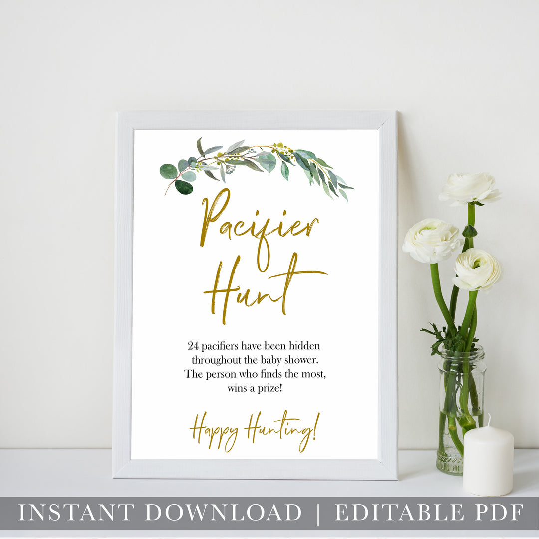 Eucalyptus baby shower games, pacifier hunt baby game, fun baby shower games, printable baby games, baby shower ideas, baby games, baby shower baby shower bundle, baby shower games packs, botanical baby shower