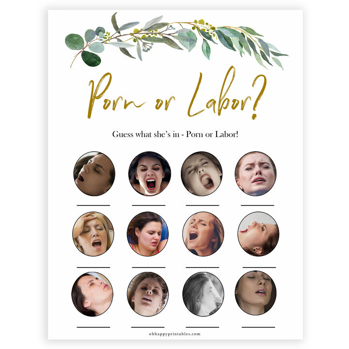 Eucalyptus baby shower games, porn or labor, labor or porn game baby game, fun baby shower games, printable baby games, baby shower ideas, baby games, baby shower baby shower bundle, baby shower games packs, botanical baby shower