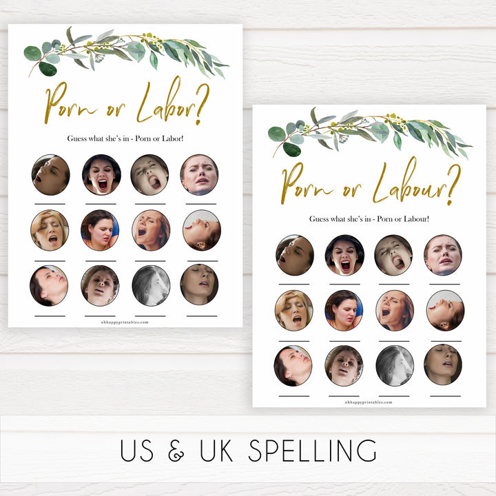 Eucalyptus baby shower games, porn or labor, labor or porn game baby game, fun baby shower games, printable baby games, baby shower ideas, baby games, baby shower baby shower bundle, baby shower games packs, botanical baby shower