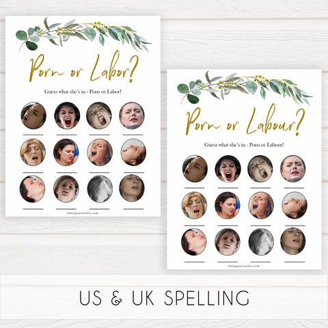 Eucalyptus baby shower games, porn or labor, labor or porn game baby game, fun baby shower games, printable baby games, baby shower ideas, baby games, baby shower baby shower bundle, baby shower games packs, botanical baby shower