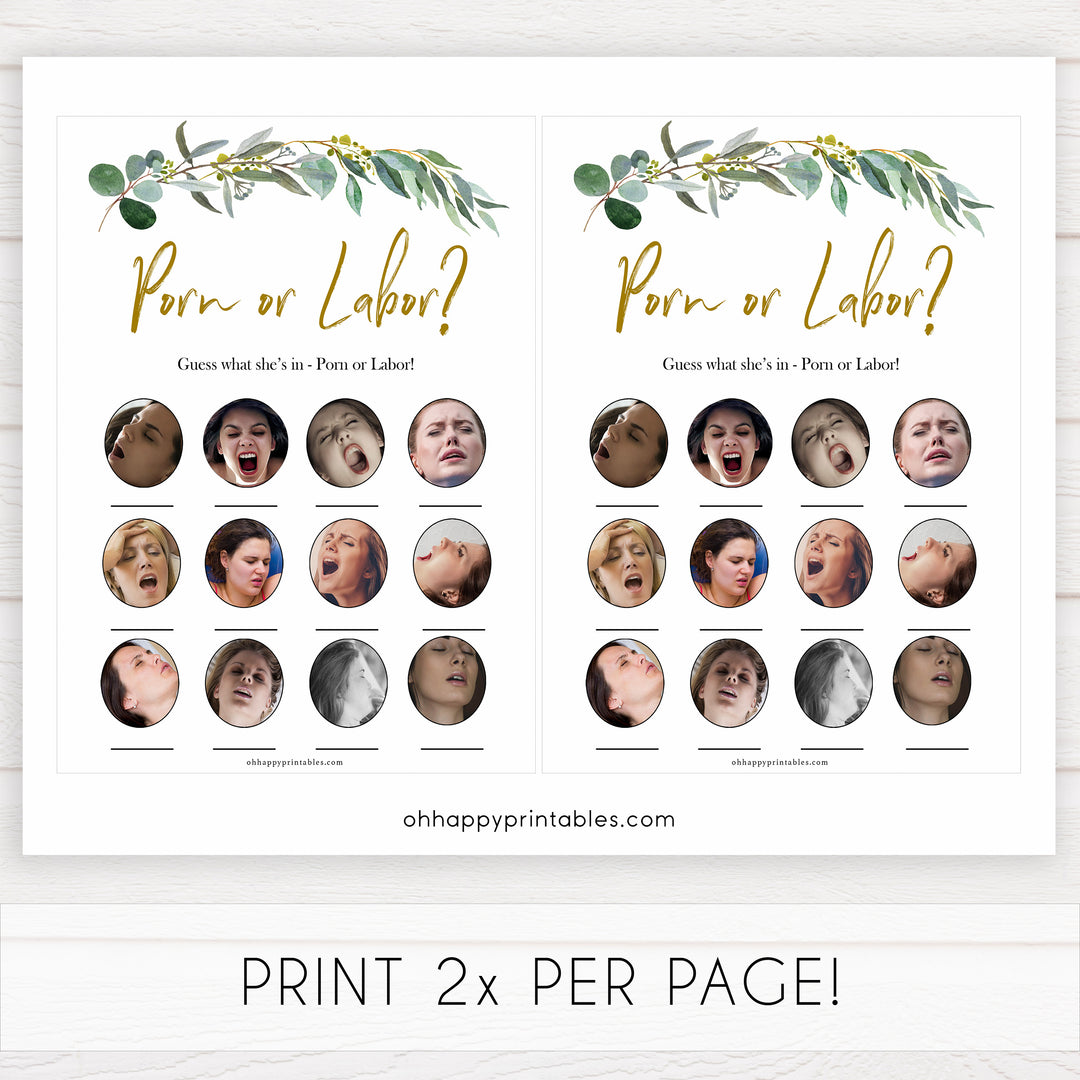 Eucalyptus baby shower games, porn or labor, labor or porn game baby game, fun baby shower games, printable baby games, baby shower ideas, baby games, baby shower baby shower bundle, baby shower games packs, botanical baby shower