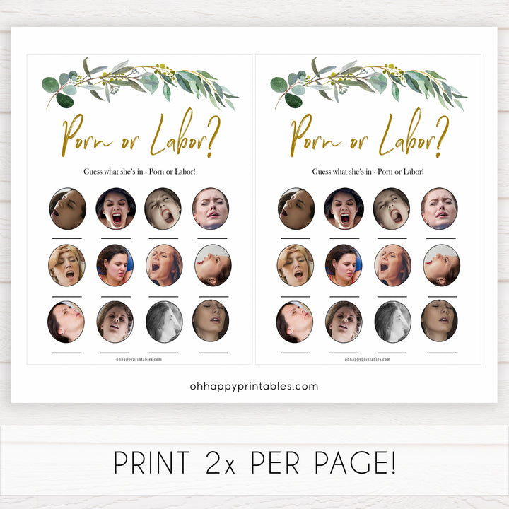 Eucalyptus baby shower games, porn or labor, labor or porn game baby game, fun baby shower games, printable baby games, baby shower ideas, baby games, baby shower baby shower bundle, baby shower games packs, botanical baby shower