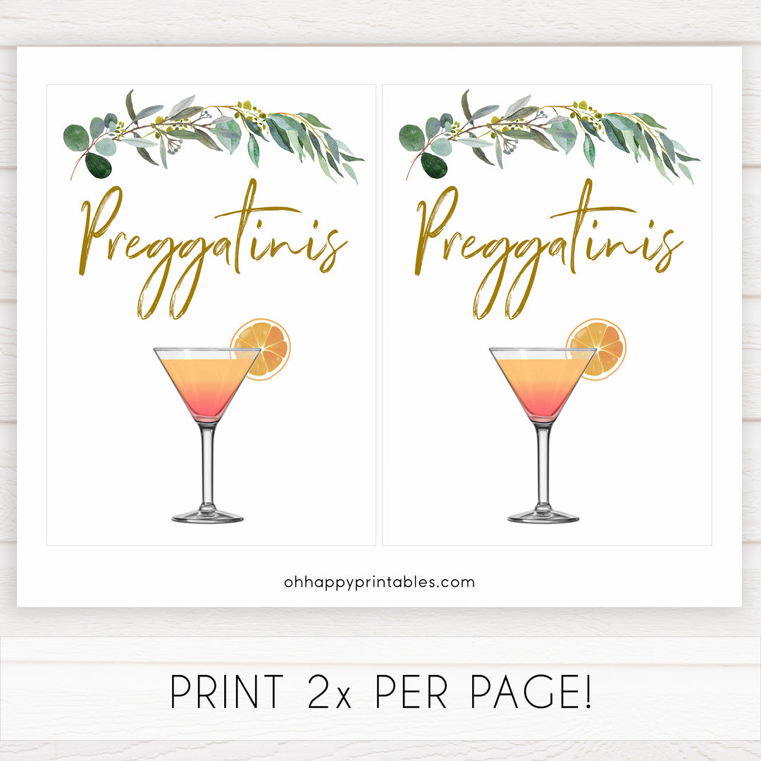 eucalyptus baby signs, preggatinis baby signs, printable baby signs, botanical baby signs, baby shower decor, fun baby signs