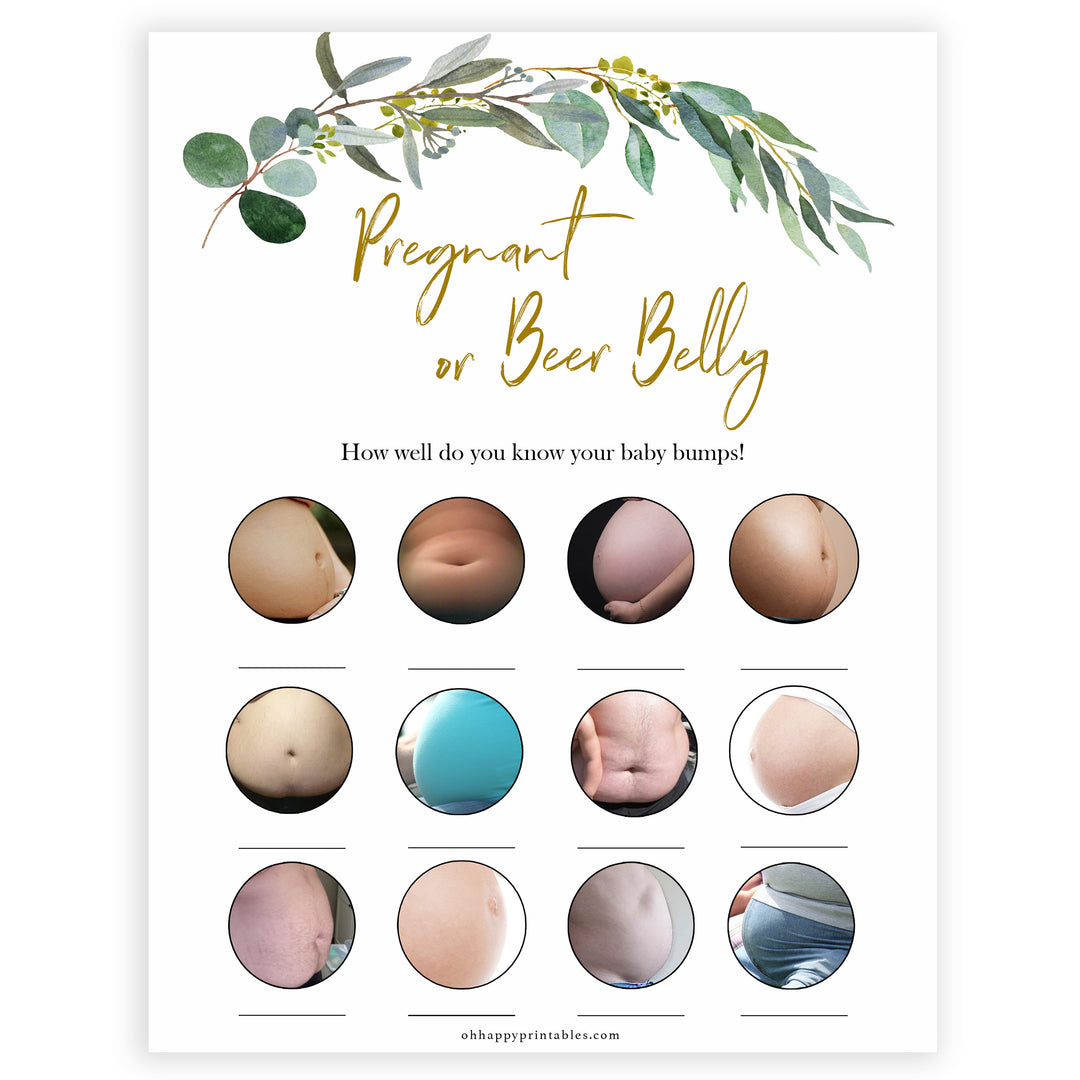 Eucalyptus baby shower games, pregnant or beer belly game baby game, fun baby shower games, printable baby games, baby shower ideas, baby games, baby shower baby shower bundle, baby shower games packs, botanical baby shower