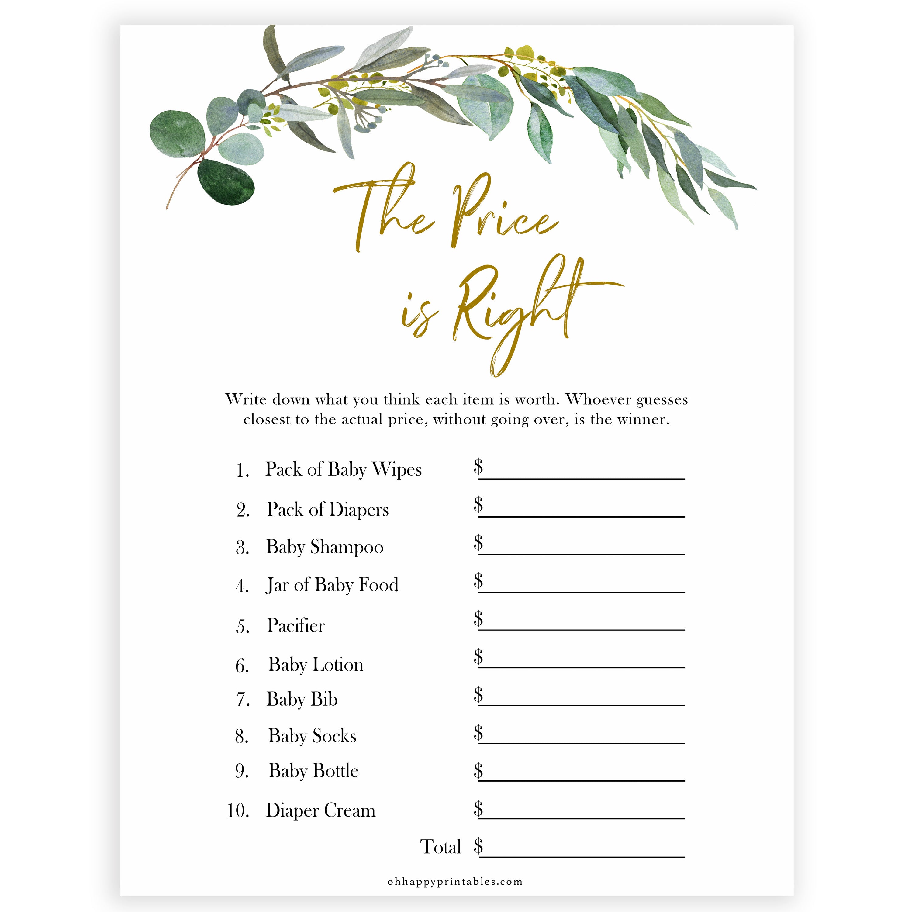 Eucalyptus baby shower games, the price is right game baby game, fun baby shower games, printable baby games, baby shower ideas, baby games, baby shower baby shower bundle, baby shower games packs, botanical baby shower