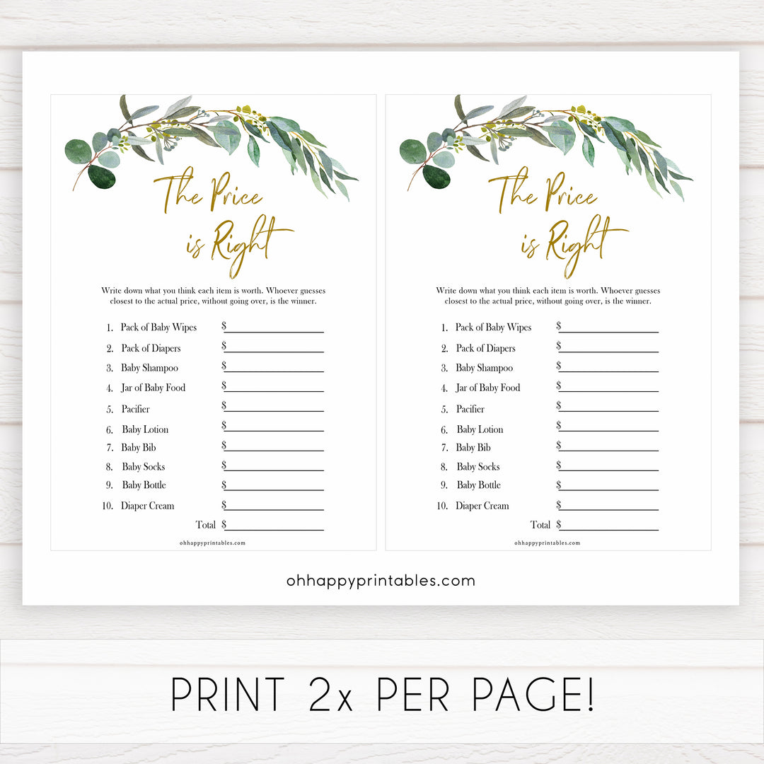  Eucalyptus baby shower games, the price is right game baby game, fun baby shower games, printable baby games, baby shower ideas, baby games, baby shower baby shower bundle, baby shower games packs, botanical baby shower