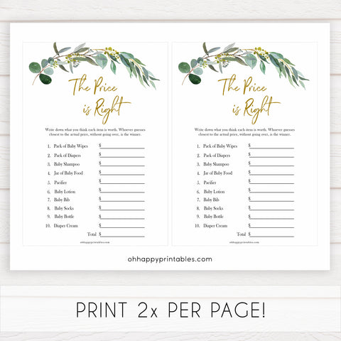  Eucalyptus baby shower games, the price is right game baby game, fun baby shower games, printable baby games, baby shower ideas, baby games, baby shower baby shower bundle, baby shower games packs, botanical baby shower