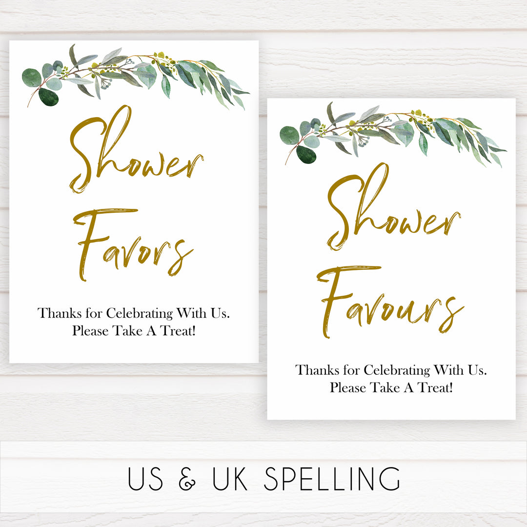 eucalyptus baby signs, shower favors baby signs, favour baby signs, printable baby signs, botanical baby signs, baby shower decor, fun baby signs