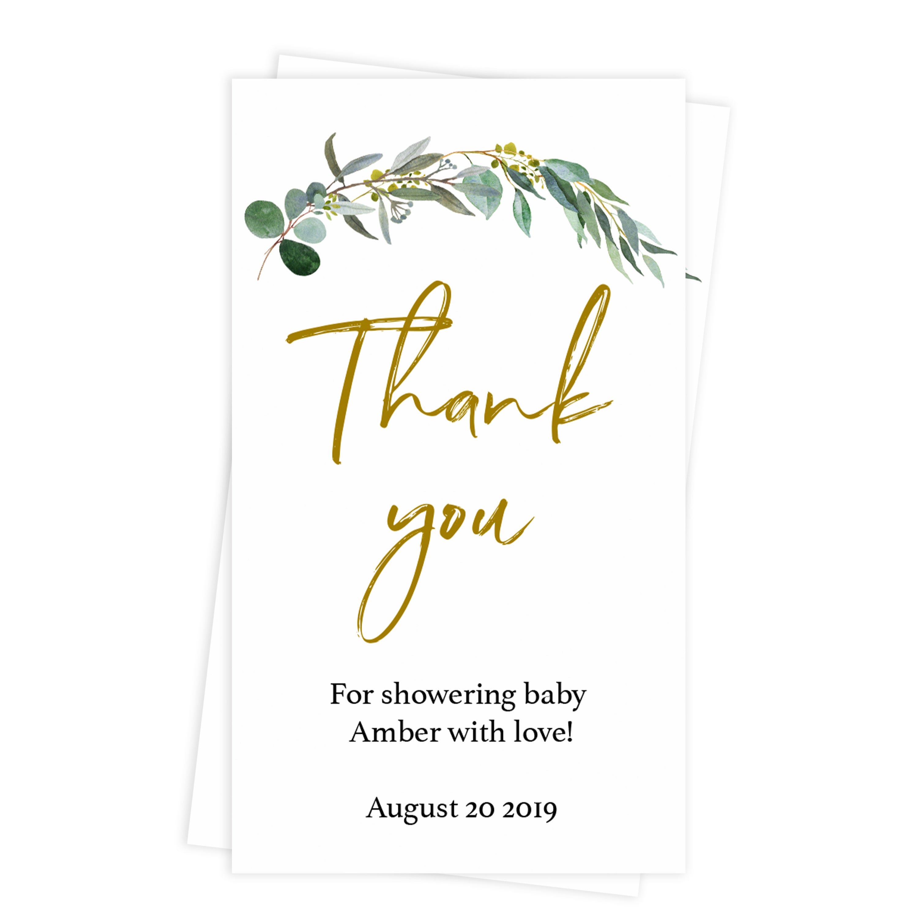 baby shower thank you tags, printable baby shower tags, editable baby thank you tags, eucalyptus baby thank you tags, greenery baby tags