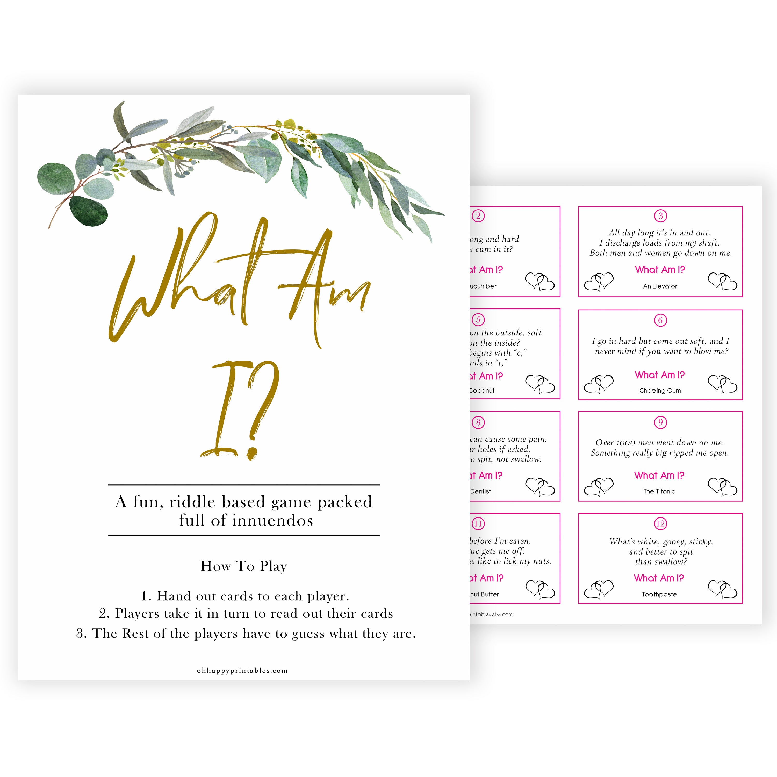 Eucalyptus baby shower games, what am I game baby game, fun baby shower games, printable baby games, baby shower ideas, baby games, baby shower baby shower bundle, baby shower games packs, botanical baby shower