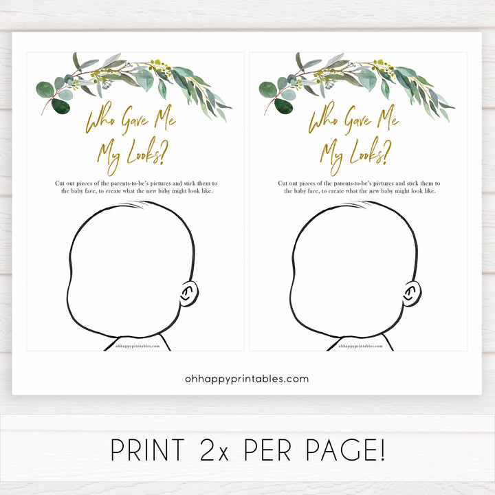 Eucalyptus baby shower games, who gave me my looks game baby game, fun baby shower games, printable baby games, baby shower ideas, baby games, baby shower baby shower bundle, baby shower games packs, botanical baby shower