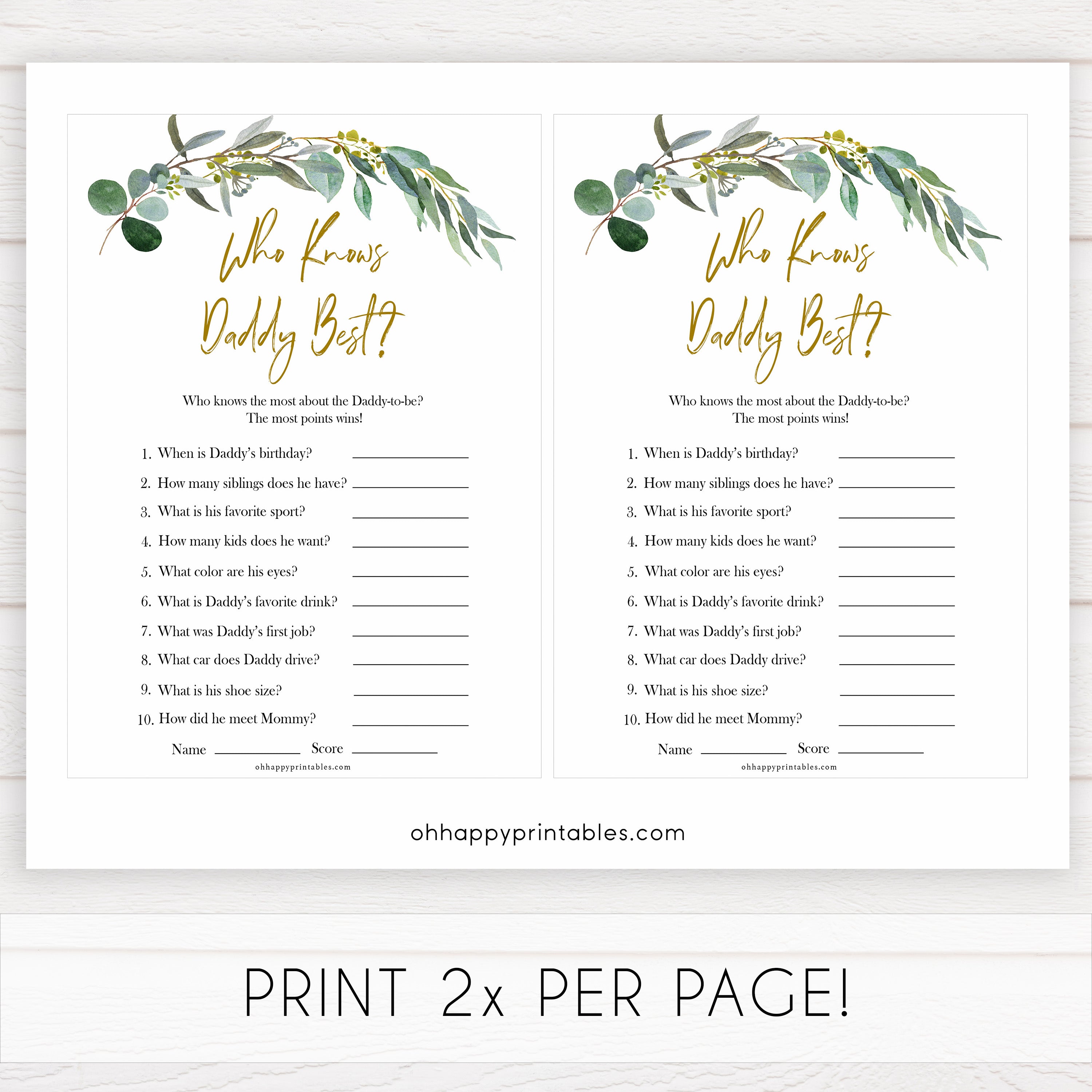 Eucalyptus baby shower games, who knows daddy best game baby game, fun baby shower games, printable baby games, baby shower ideas, baby games, baby shower baby shower bundle, baby shower games packs, botanical baby shower