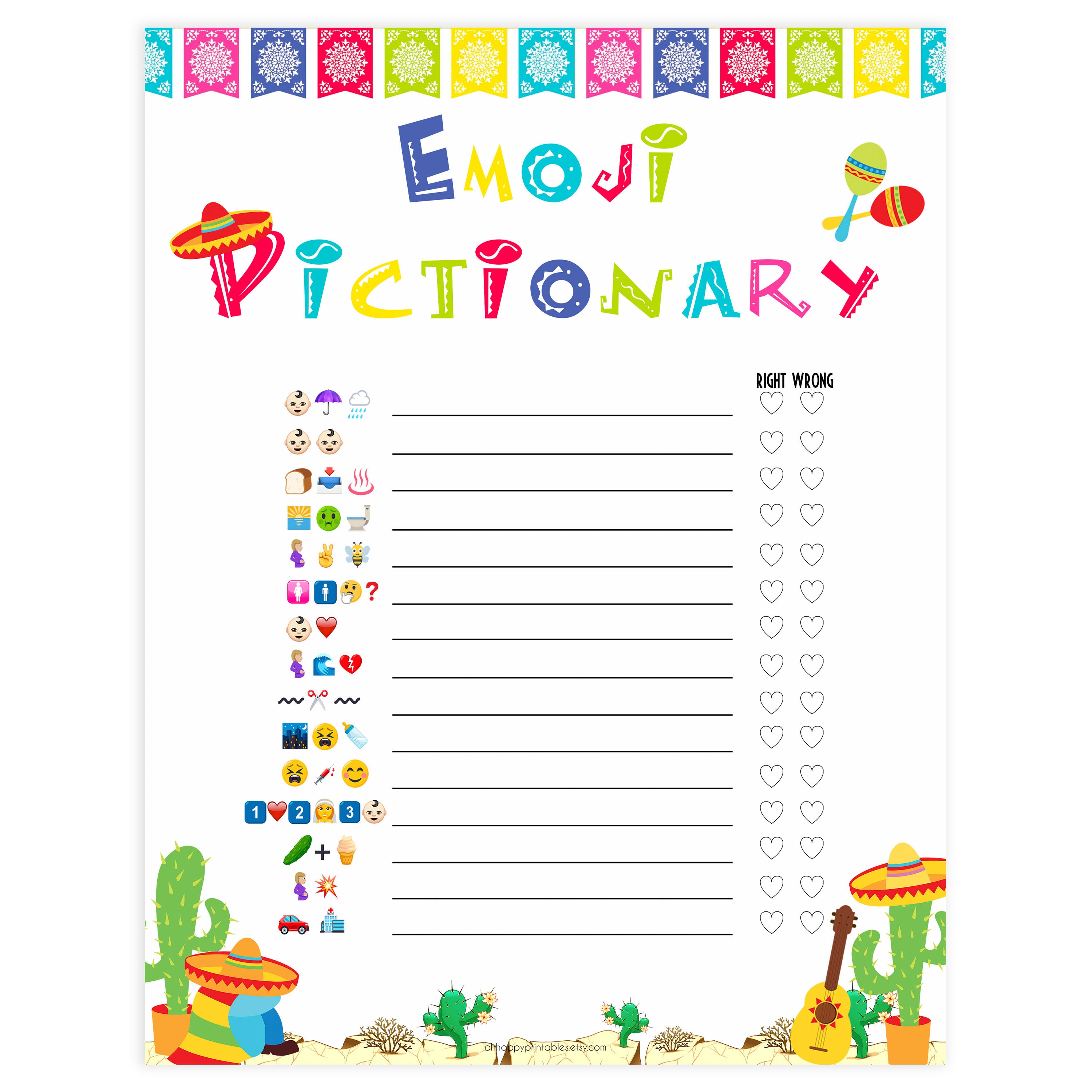 baby shower emoji pictionary game, Printable baby shower games, Mexican fiesta fun baby games, baby shower games, fun baby shower ideas, top baby shower ideas, fiesta shower baby shower, fiesta baby shower ideas