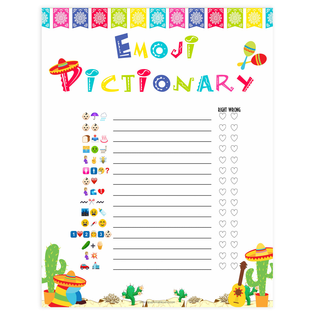 baby shower emoji pictionary game, Printable baby shower games, Mexican fiesta fun baby games, baby shower games, fun baby shower ideas, top baby shower ideas, fiesta shower baby shower, fiesta baby shower ideas