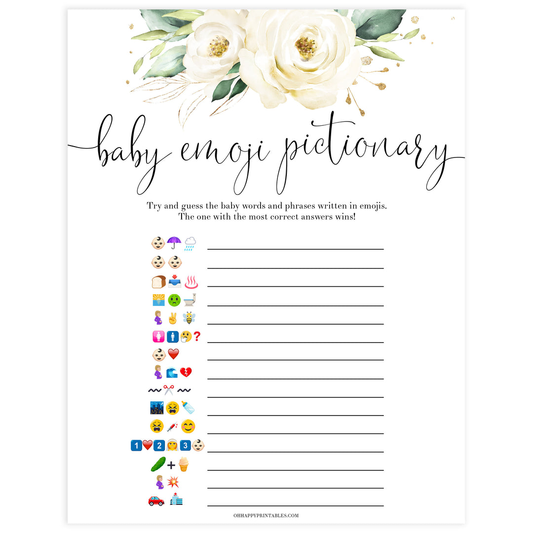 baby shower emoji pictionary game, Printable baby shower games, shite floral baby games, baby shower games, fun baby shower ideas, top baby shower ideas, floral baby shower, baby shower games, fun floral baby shower ideas