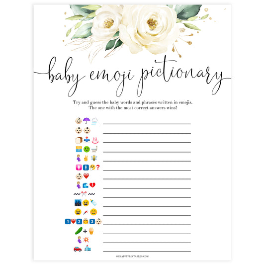 baby shower emoji pictionary game, Printable baby shower games, shite floral baby games, baby shower games, fun baby shower ideas, top baby shower ideas, floral baby shower, baby shower games, fun floral baby shower ideas