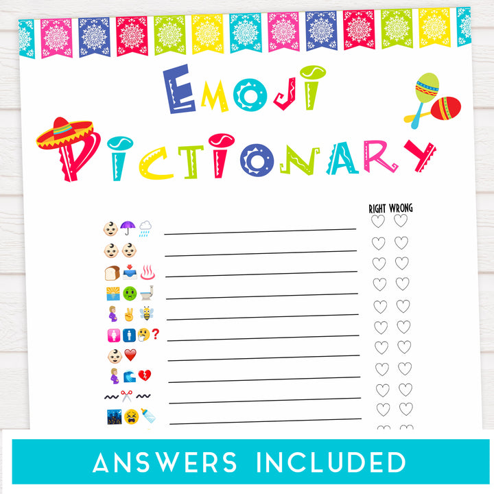 baby shower emoji pictionary game, Printable baby shower games, Mexican fiesta fun baby games, baby shower games, fun baby shower ideas, top baby shower ideas, fiesta shower baby shower, fiesta baby shower ideas