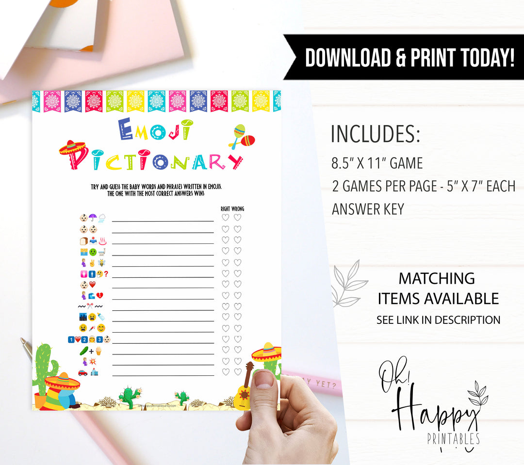 baby shower emoji pictionary game, Printable baby shower games, Mexican fiesta fun baby games, baby shower games, fun baby shower ideas, top baby shower ideas, fiesta shower baby shower, fiesta baby shower ideas