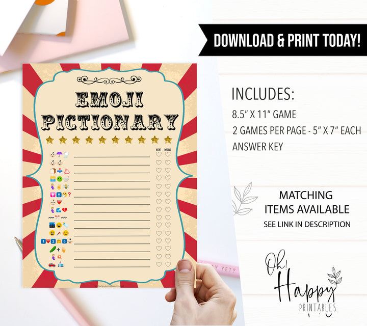 Circus baby emoji pictionary baby shower games, circus baby games, carnival baby games, printable baby games, fun baby games, popular baby games, carnival baby shower, carnival theme