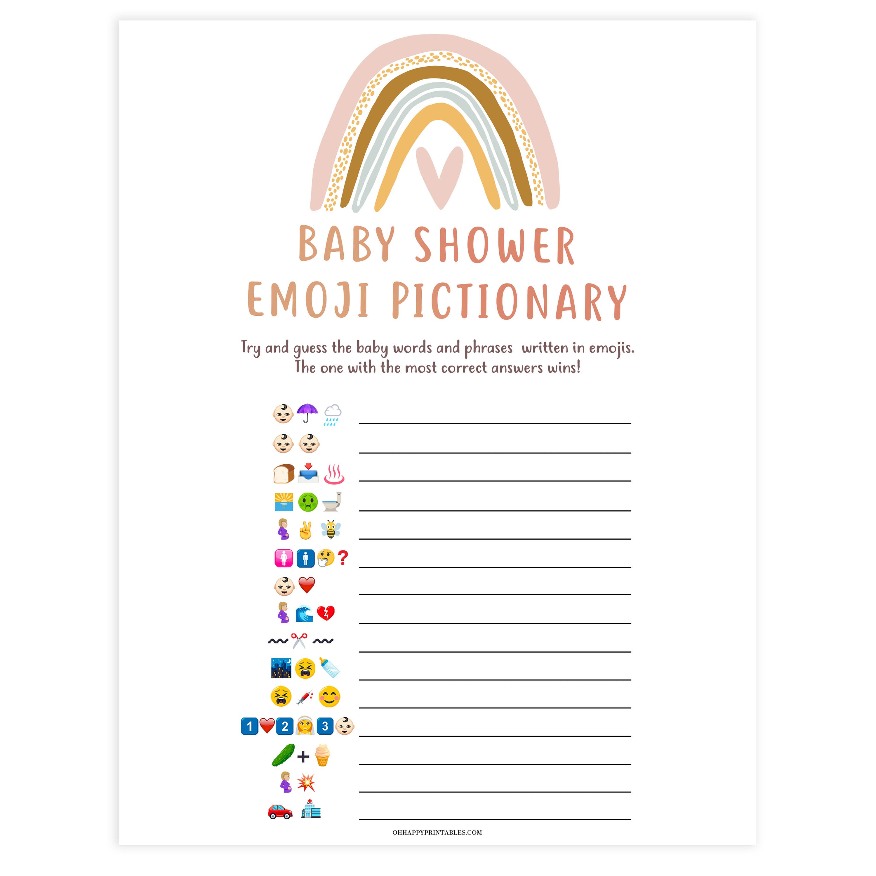 baby shower emoji pictionary game, Printable baby shower games, boho rainbow baby games, baby shower games, fun baby shower ideas, top baby shower ideas, boho rainbow baby shower, baby shower games, fun boho rainbow baby shower ideas