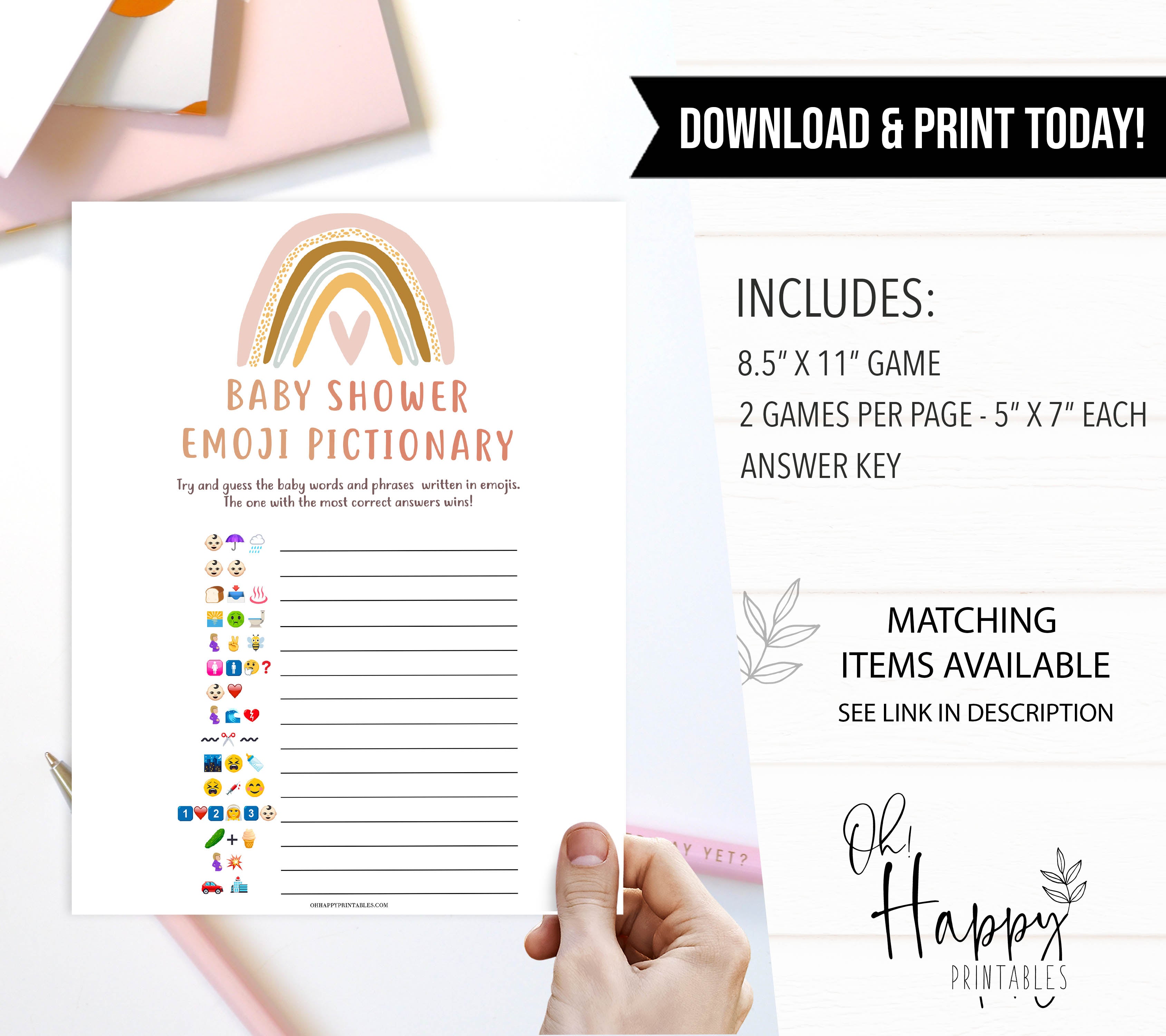 baby shower emoji pictionary game, Printable baby shower games, boho rainbow baby games, baby shower games, fun baby shower ideas, top baby shower ideas, boho rainbow baby shower, baby shower games, fun boho rainbow baby shower ideas
