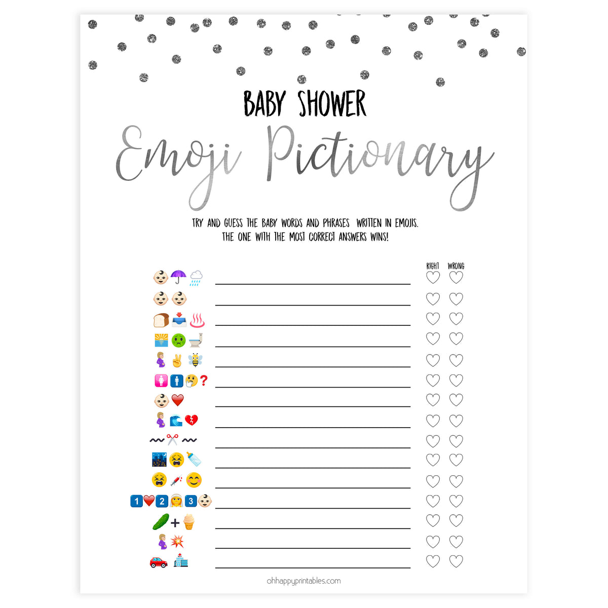 baby shower emoji pictionary game, Printable baby shower games, baby silver glitter fun baby games, baby shower games, fun baby shower ideas, top baby shower ideas, silver glitter shower baby shower, friends baby shower ideas