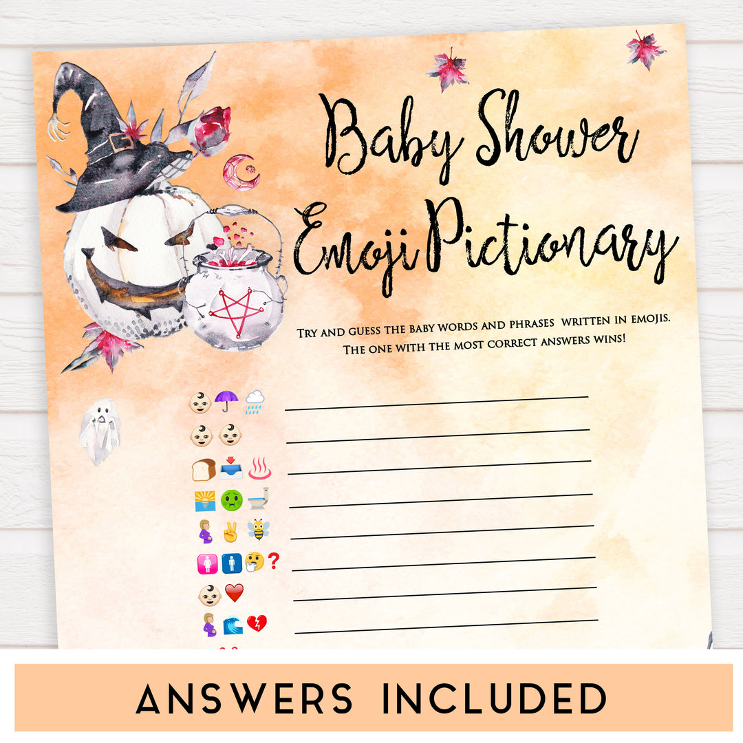Halloween pumpkin baby games, baby shower emoji pictionary baby games, printable baby games, best baby games, top baby games halloween baby shower, halloween baby ideas, best baby games