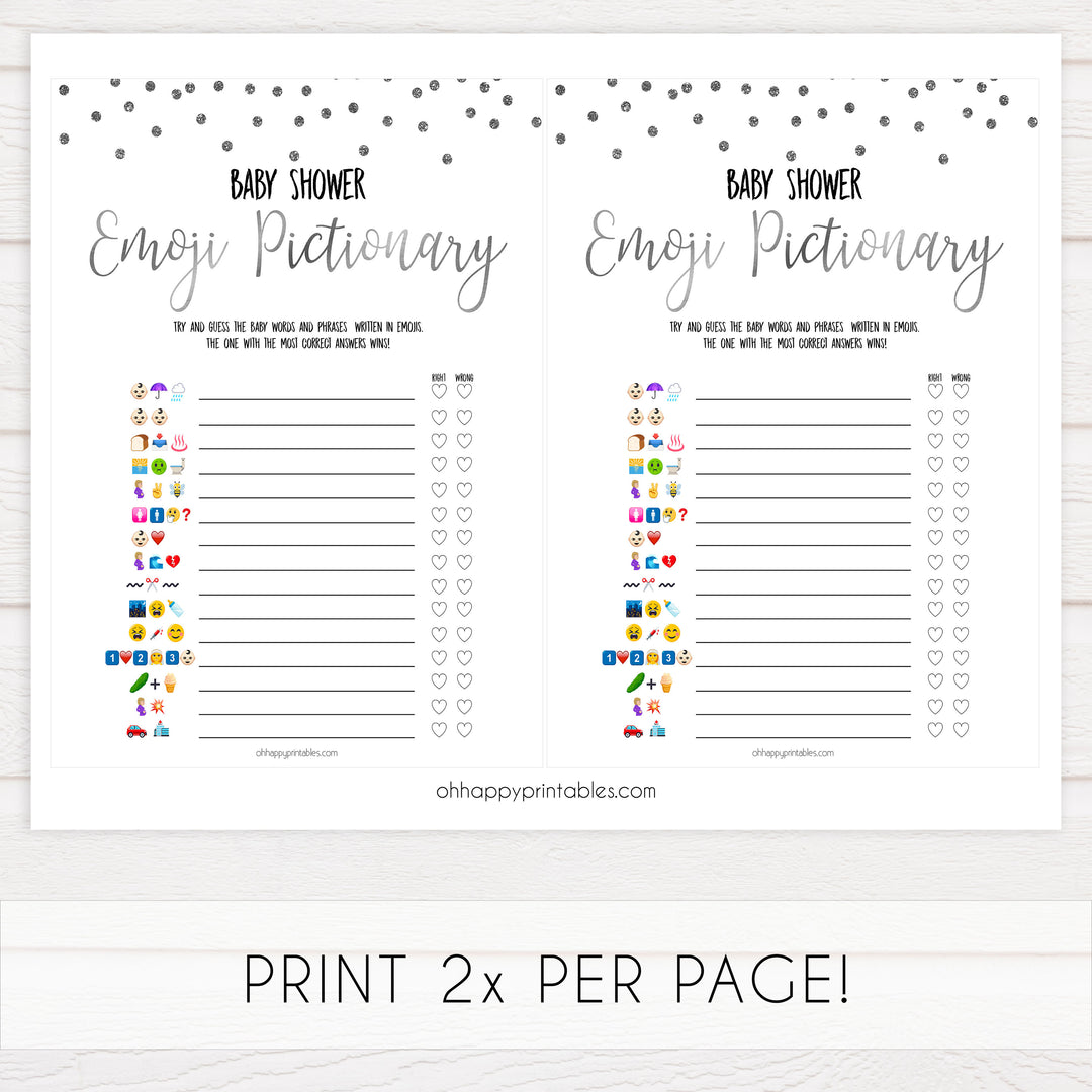baby shower emoji pictionary game, Printable baby shower games, baby silver glitter fun baby games, baby shower games, fun baby shower ideas, top baby shower ideas, silver glitter shower baby shower, friends baby shower ideas