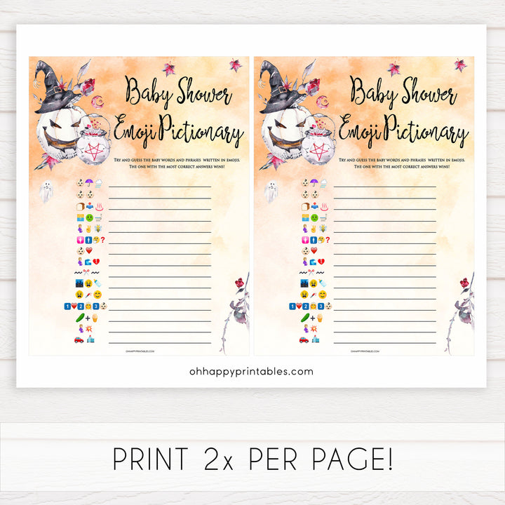 Halloween pumpkin baby games, baby shower emoji pictionary baby games, printable baby games, best baby games, top baby games halloween baby shower, halloween baby ideas, best baby games