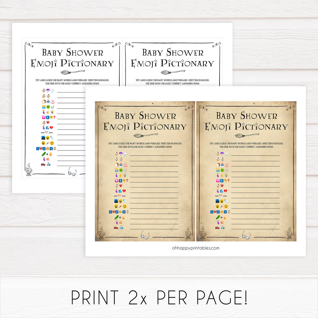 baby shower emoji pictionary, Wizard baby shower games, printable baby shower games, Harry Potter baby games, Harry Potter baby shower, fun baby shower games,  fun baby ideas
