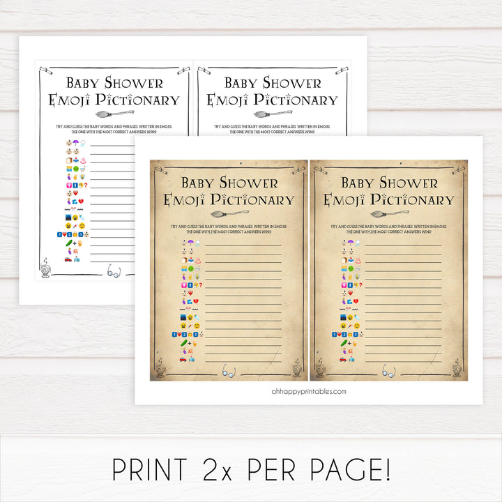 baby shower emoji pictionary, Wizard baby shower games, printable baby shower games, Harry Potter baby games, Harry Potter baby shower, fun baby shower games,  fun baby ideas