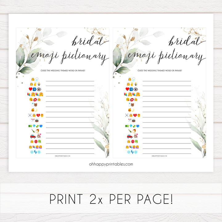 bridal emoji pictionary, Printable bridal shower games, greenery bridal shower, gold leaf bridal shower games, fun bridal shower games, bridal shower game ideas, greenery bridal shower