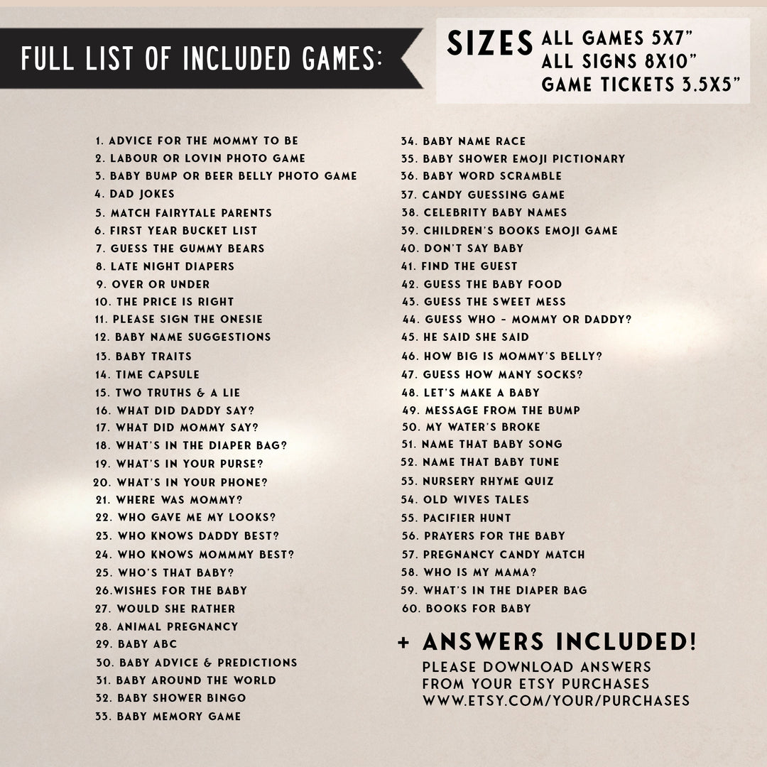 60 editable baby shower games, adventure awaits baby shower games, printable baby shower games, fun baby shower games