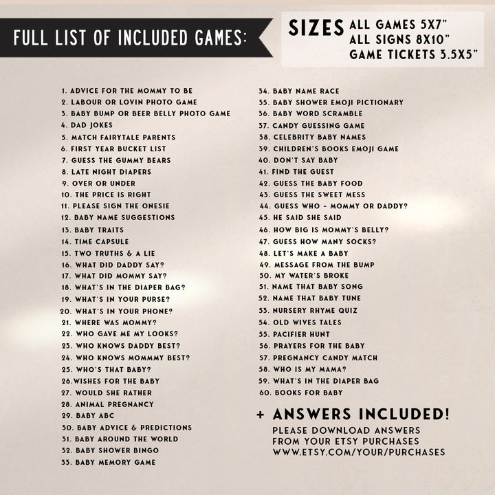 60 editable baby shower games, modern baby shower games, baby shower games bundle, best baby shower games, simple baby shower games