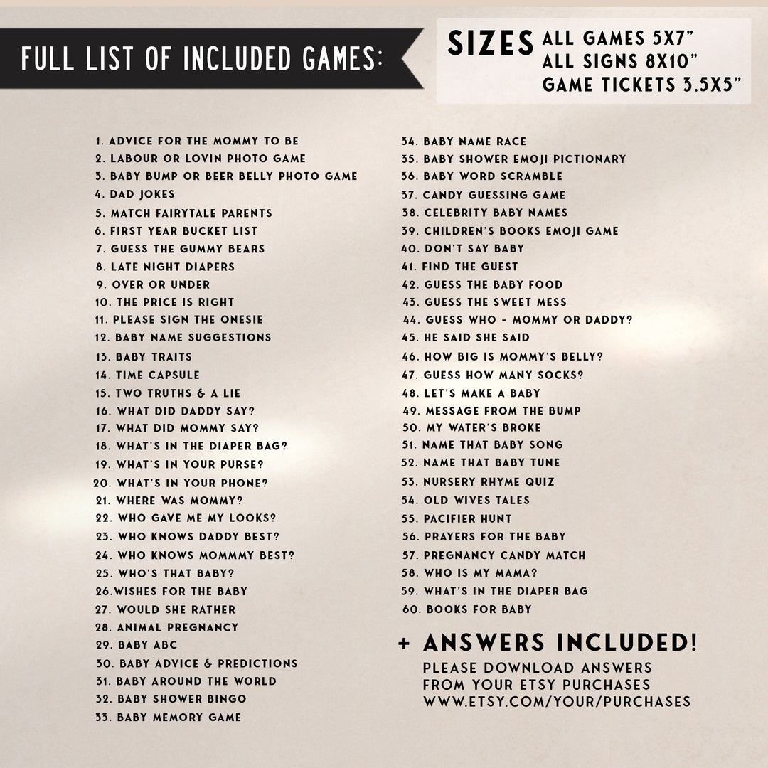 60 editable baby shower games, modern baby shower games, baby shower games bundle, best baby shower games, simple baby shower games60 editable baby shower games, printable baby shower games, terracotta baby shower games, fully editable baby shower games