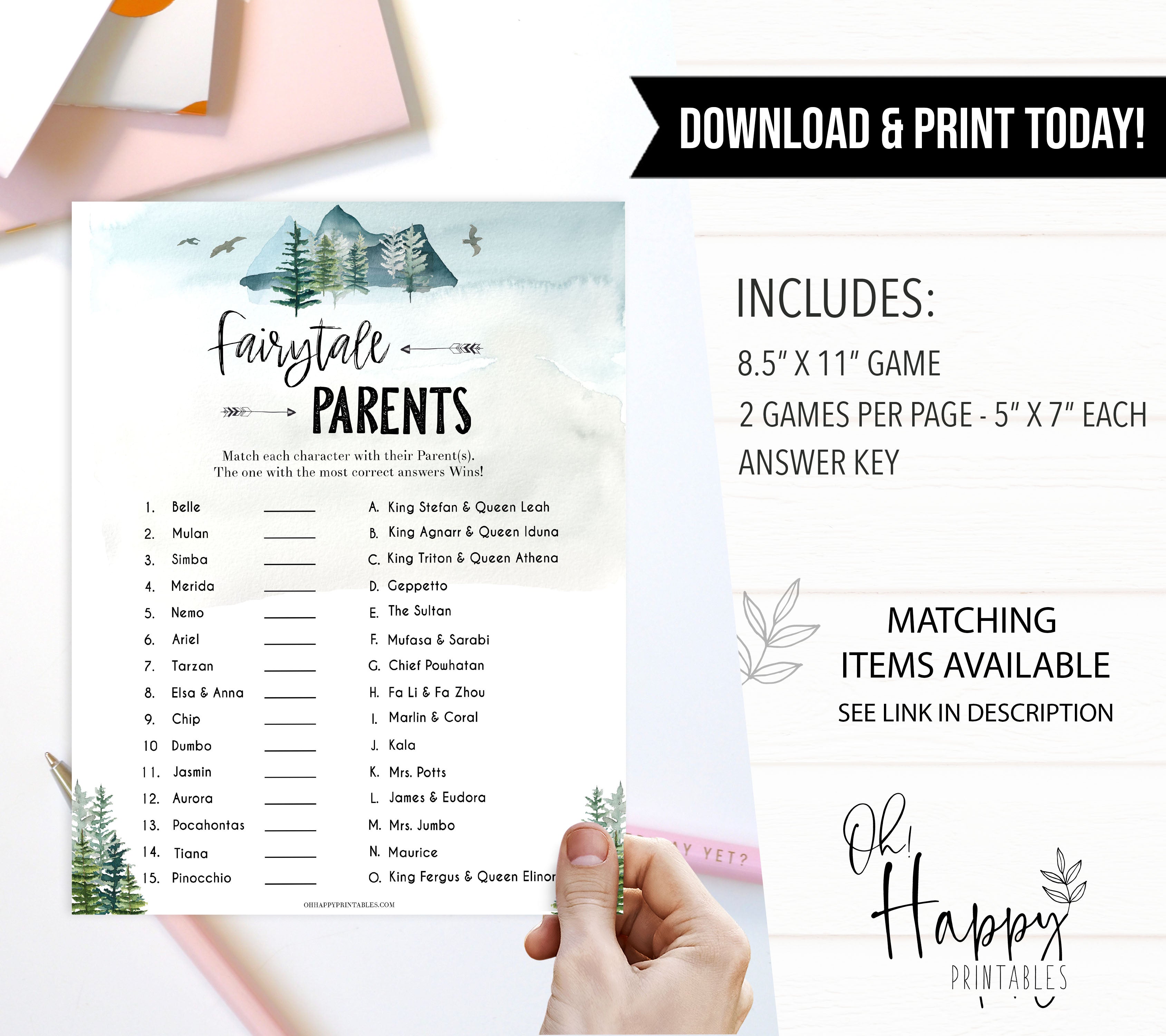 Fairytale Parents Baby Game - Printable Adventure Baby Shower Game â€“  OhHappyPrintables
