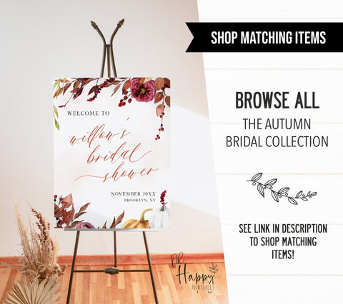 Fully editable and printable bridal shower invitation with a Fall design. Perfect for a fall floral bridal shower