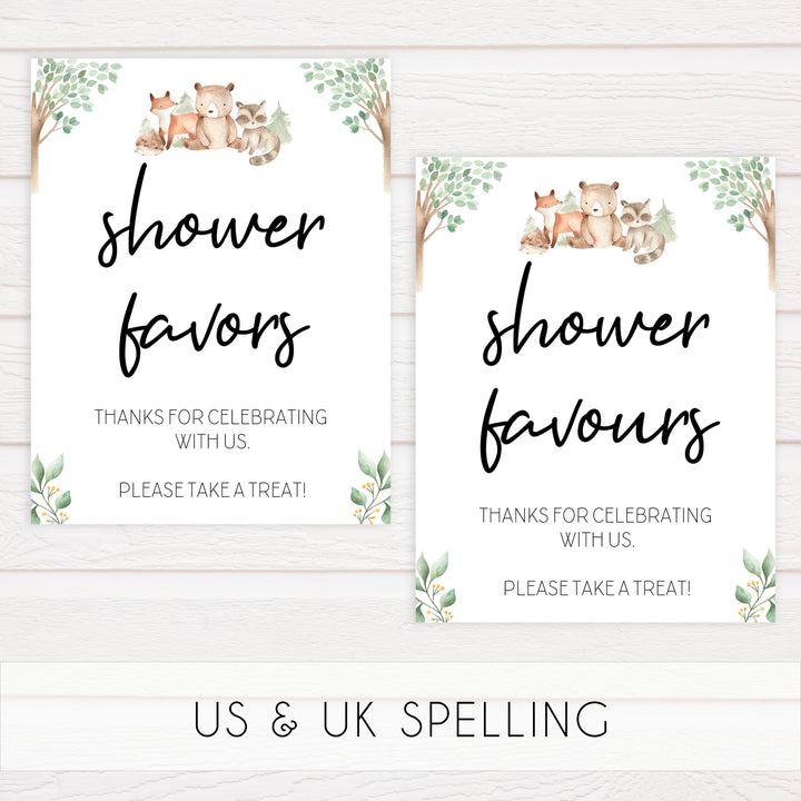 8 baby shower signs, Woodland animals baby decor, printable baby table signs, printable baby decor, baby woodland animals table signs, fun baby signs, baby woodland animals fun baby table signs