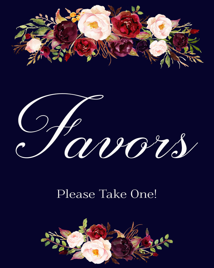 Favors Marsala Dark Blue Wedding sign