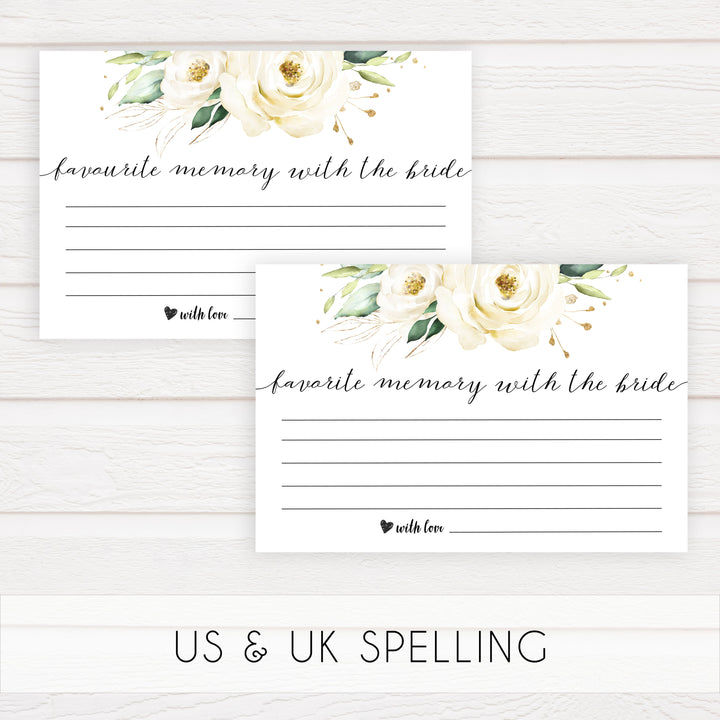 favorite memory for the bride, Printable bridal shower games, floral bridal shower, floral bridal shower games, fun bridal shower games, bridal shower game ideas, floral bridal shower