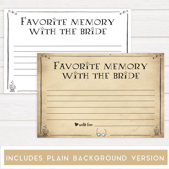 favorite memory with the bride keepsake, Printable bridal shower games, Harry potter bridal shower, Harry Potter bridal shower games, fun bridal shower games, bridal shower game ideas, Harry Potter bridal shower