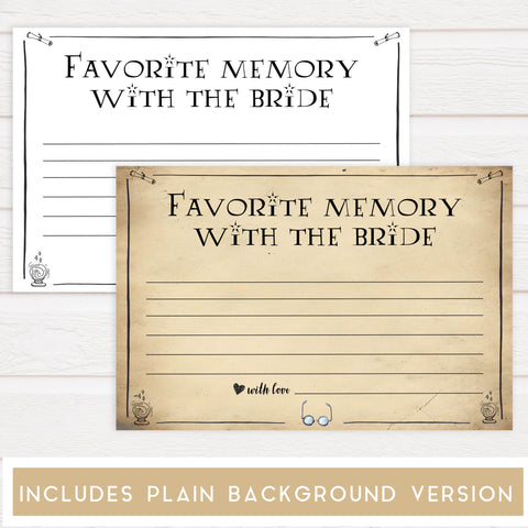 favorite memory with the bride keepsake, Printable bridal shower games, Harry potter bridal shower, Harry Potter bridal shower games, fun bridal shower games, bridal shower game ideas, Harry Potter bridal shower