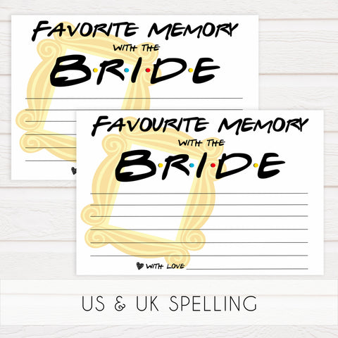 favorite memory with the bride game, Printable bridal shower games, friends bridal shower, friends bridal shower games, fun bridal shower games, bridal shower game ideas, friends bridal shower