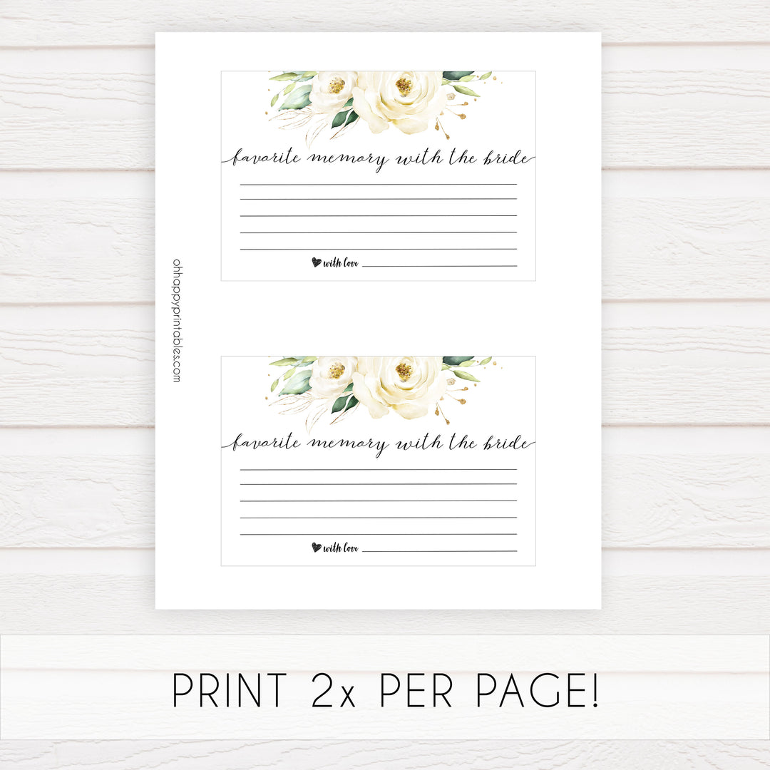 favorite memory for the bride, Printable bridal shower games, floral bridal shower, floral bridal shower games, fun bridal shower games, bridal shower game ideas, floral bridal shower