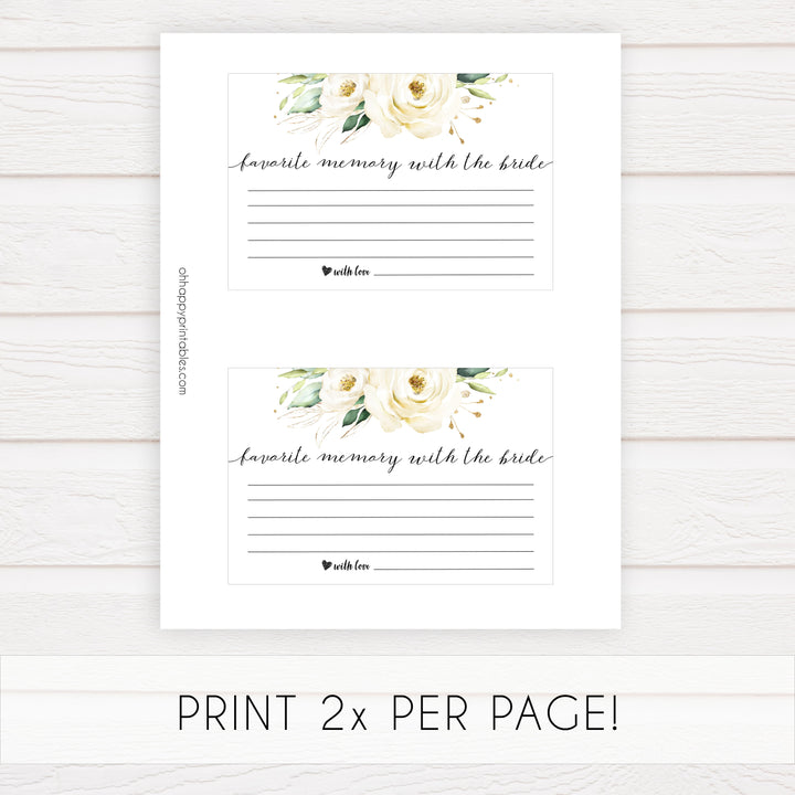 favorite memory for the bride, Printable bridal shower games, floral bridal shower, floral bridal shower games, fun bridal shower games, bridal shower game ideas, floral bridal shower
