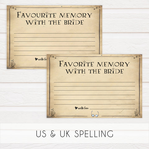 favorite memory with the bride keepsake, Printable bridal shower games, Harry potter bridal shower, Harry Potter bridal shower games, fun bridal shower games, bridal shower game ideas, Harry Potter bridal shower