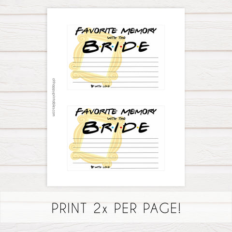 favorite memory with the bride game, Printable bridal shower games, friends bridal shower, friends bridal shower games, fun bridal shower games, bridal shower game ideas, friends bridal shower