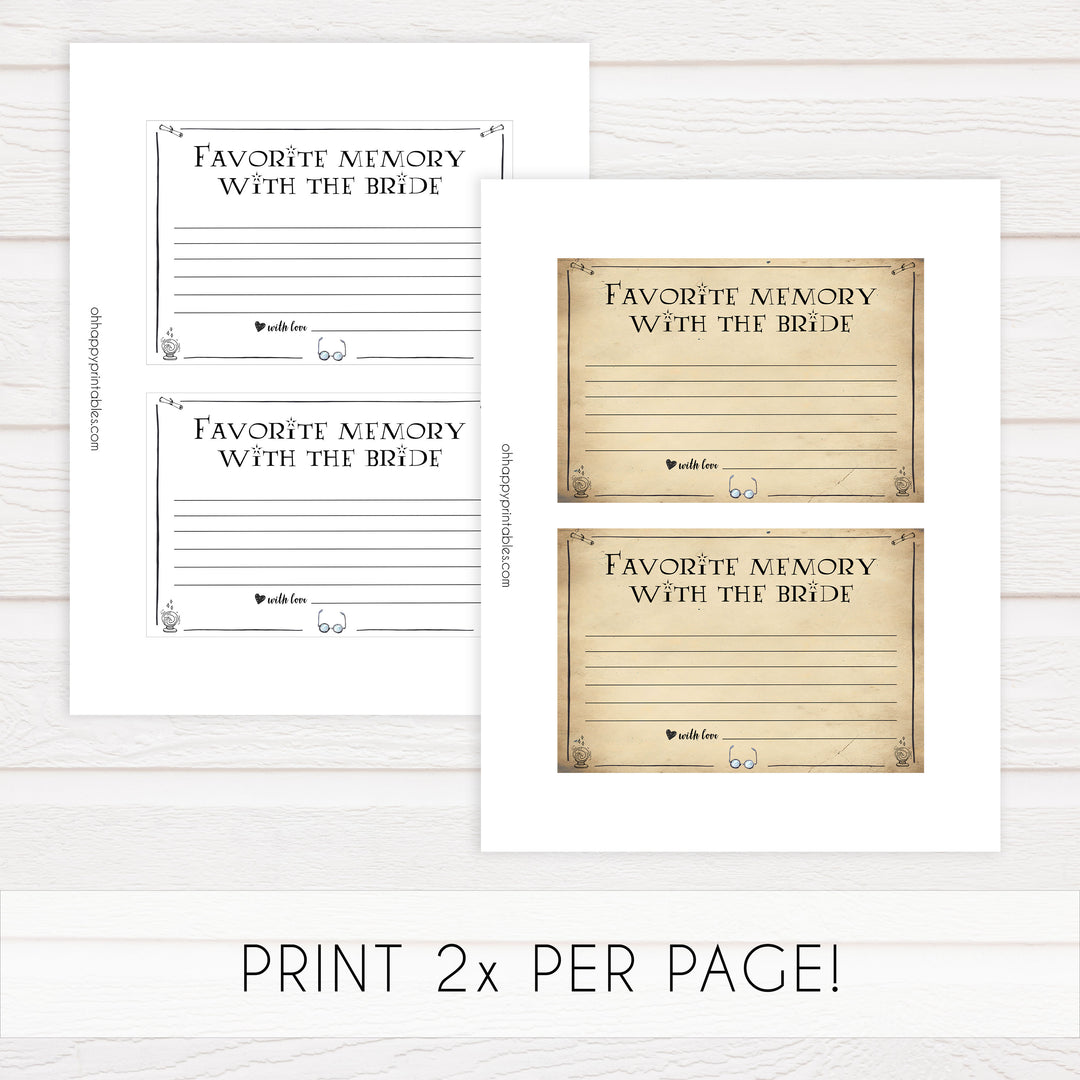 favorite memory with the bride keepsake, Printable bridal shower games, Harry potter bridal shower, Harry Potter bridal shower games, fun bridal shower games, bridal shower game ideas, Harry Potter bridal shower